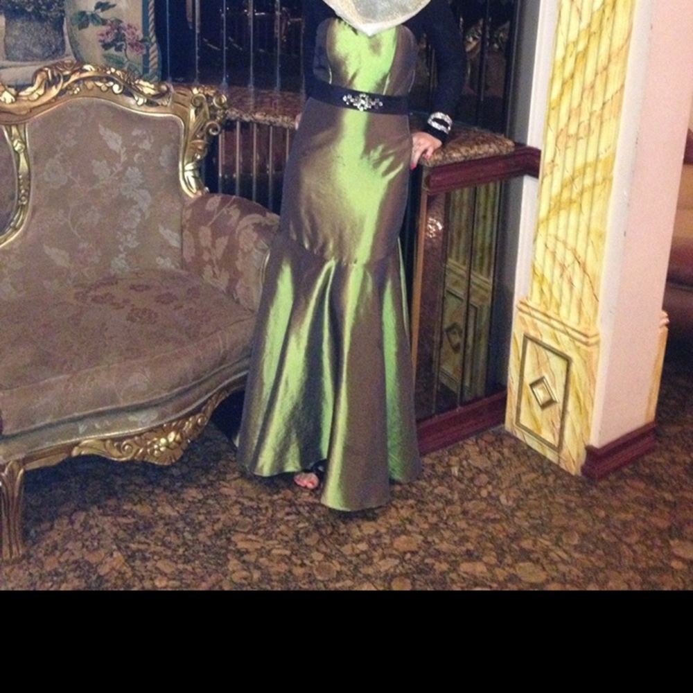 Emerald green dress with black belt